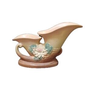 Hull Water Lily Double Cornucopia Pink Vase L - 27  12" Waterlily Pottery Vtg